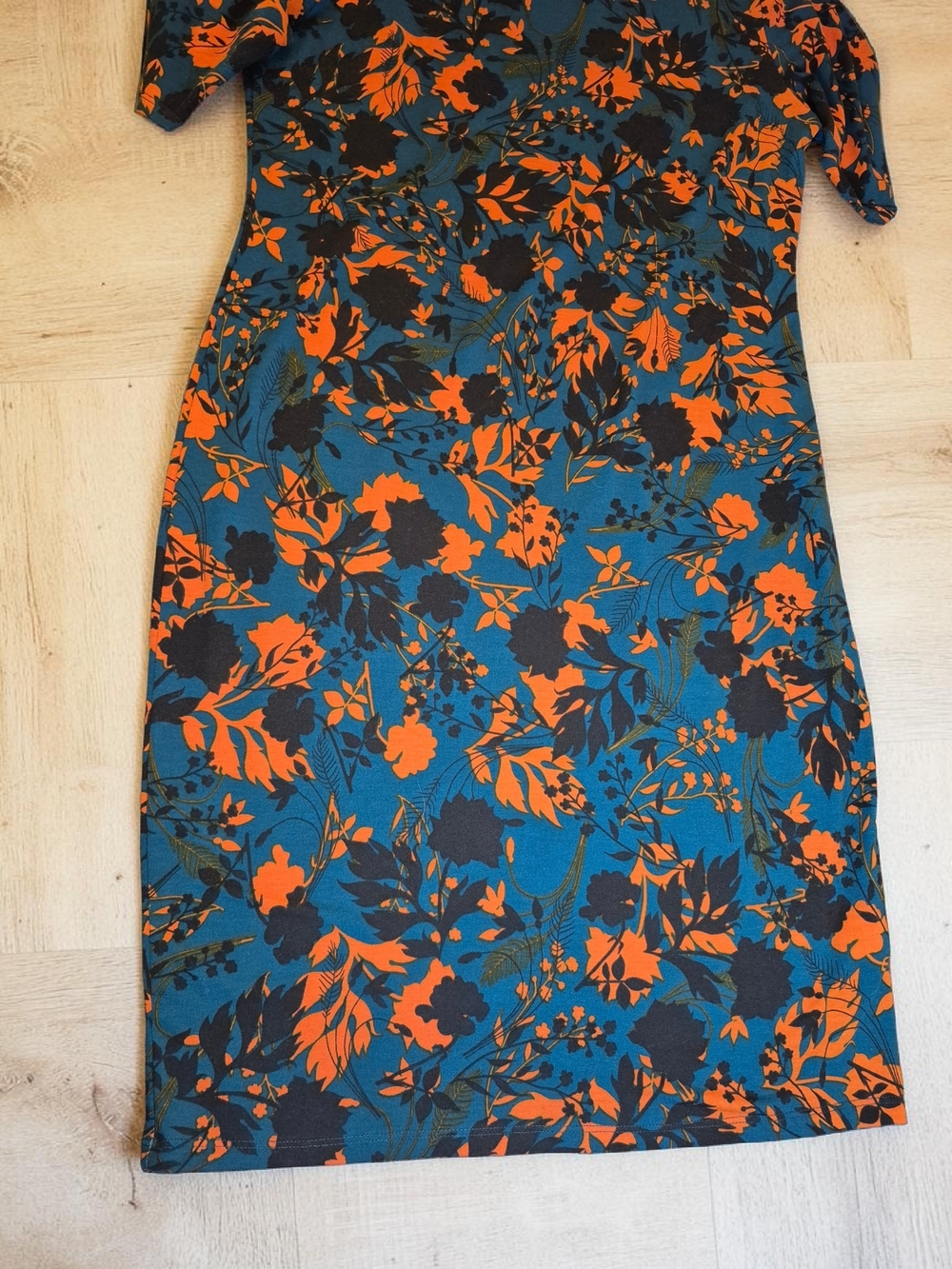 LuLaRoe Teal Julia Dress with Orange and Black Floral Print Large - Picture 4 of 8